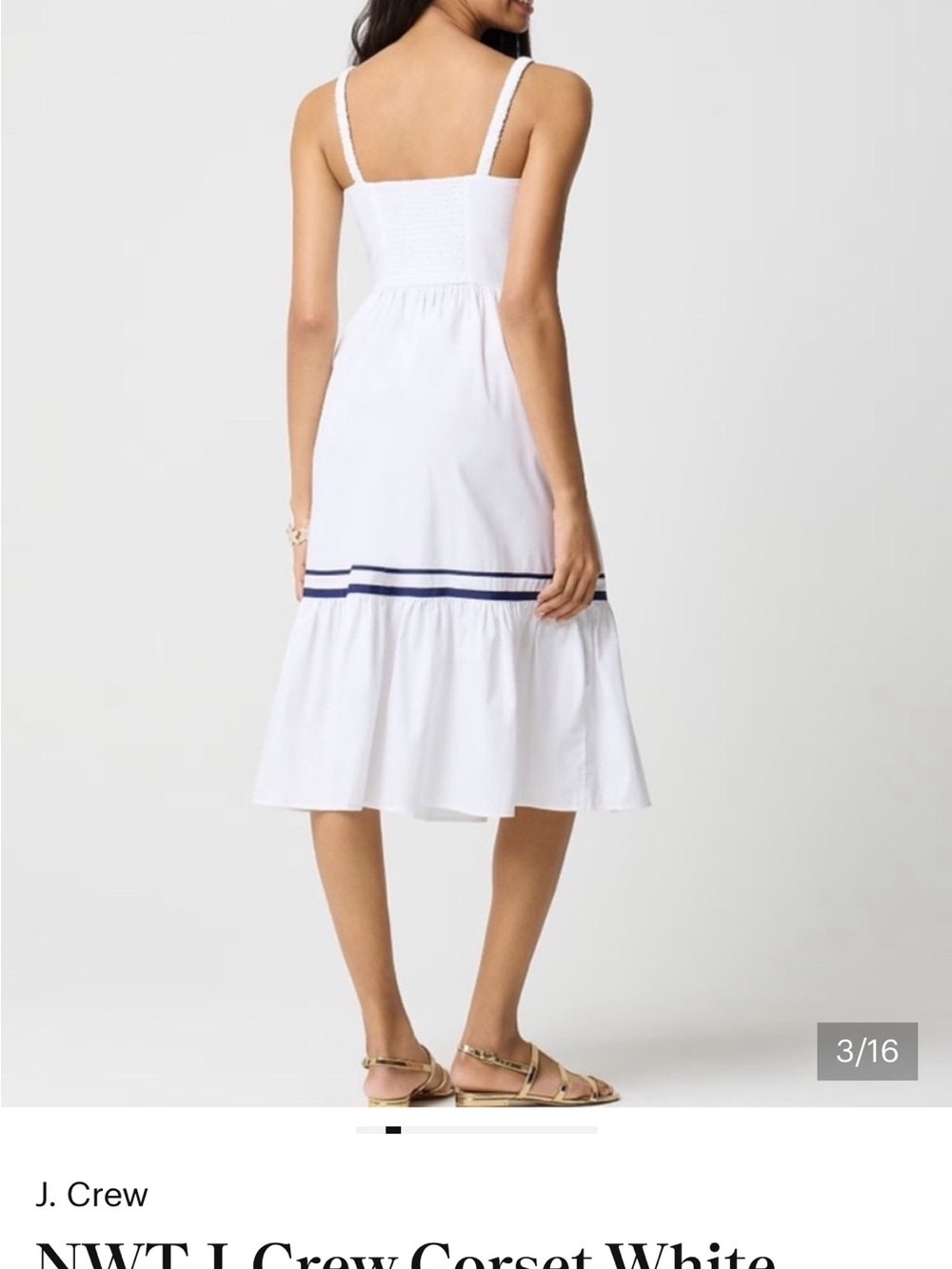 J. Crew White Midi Dress with Navy Trim - Picture 3 of 4